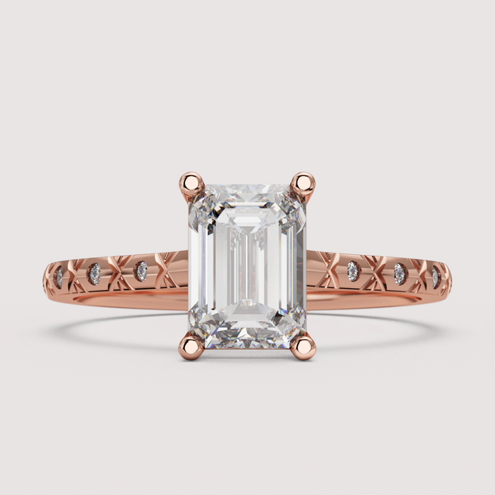 Penelope - Emerald Cut Patterned Band Solitaire Engagement Ring Setting