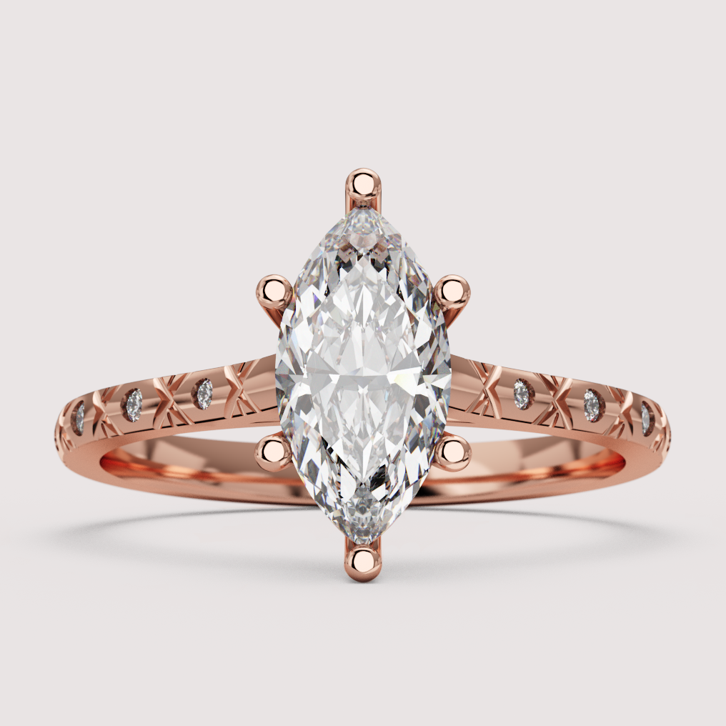 Penelope - Marquise Cut Patterned Band Solitaire Engagement Ring Setting