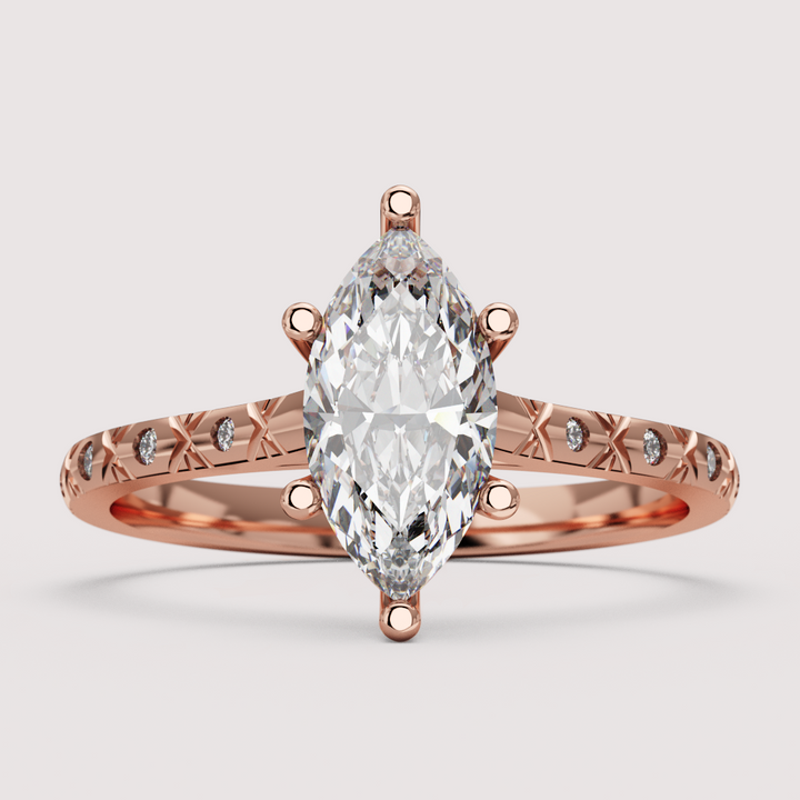Penelope - Marquise Cut Patterned Band Solitaire Engagement Ring Setting