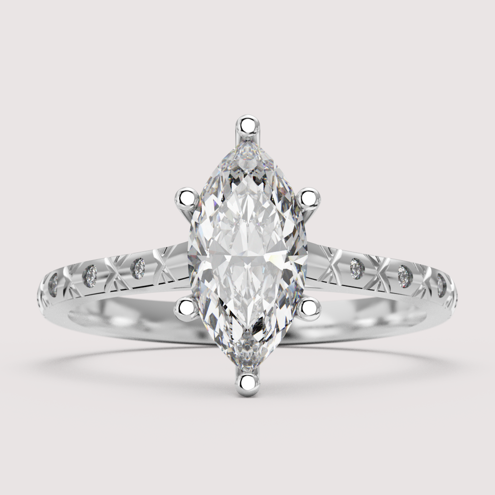 Penelope - Marquise Cut Patterned Band Solitaire Engagement Ring Setting