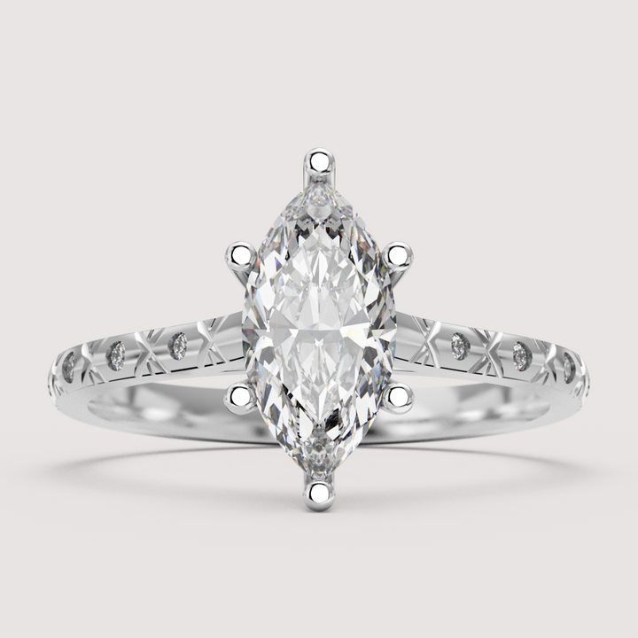 Penelope - Marquise Cut Patterned Band Solitaire Engagement Ring Setting