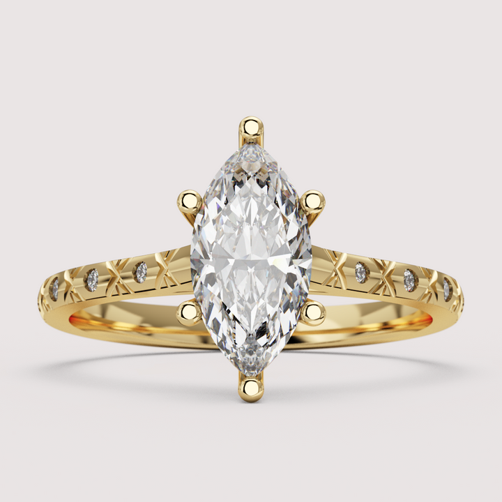 Penelope - Marquise Cut Patterned Band Solitaire Engagement Ring Setting