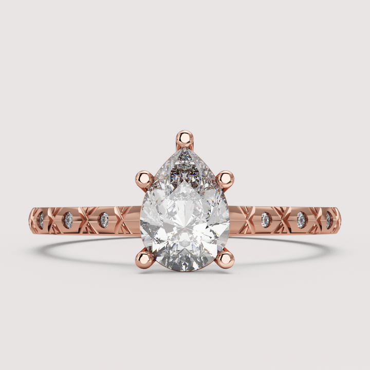Penelope - Pear Cut Patterned Band Solitaire Engagement Ring Setting