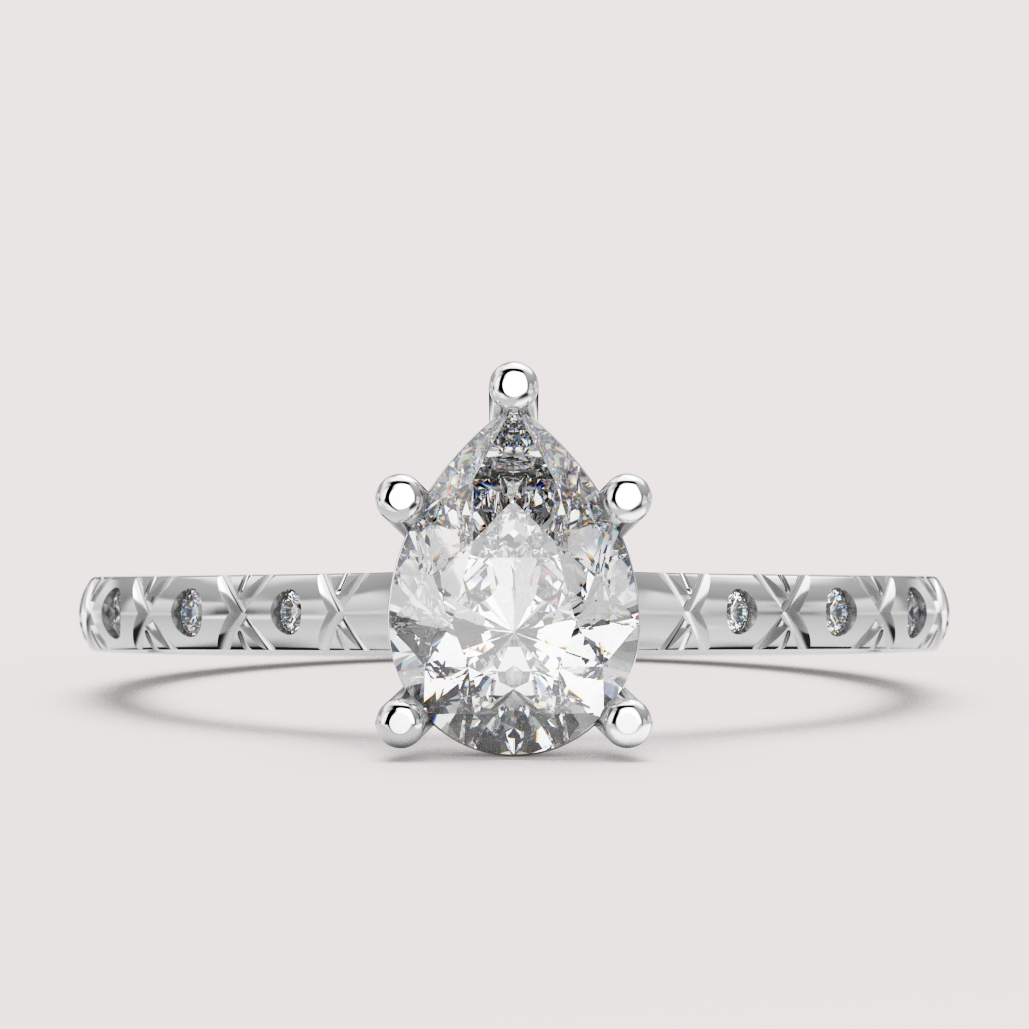 Penelope - Pear Cut Patterned Band Solitaire Engagement Ring Setting