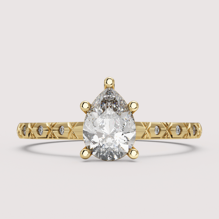 Penelope - Pear Cut Patterned Band Solitaire Engagement Ring Setting