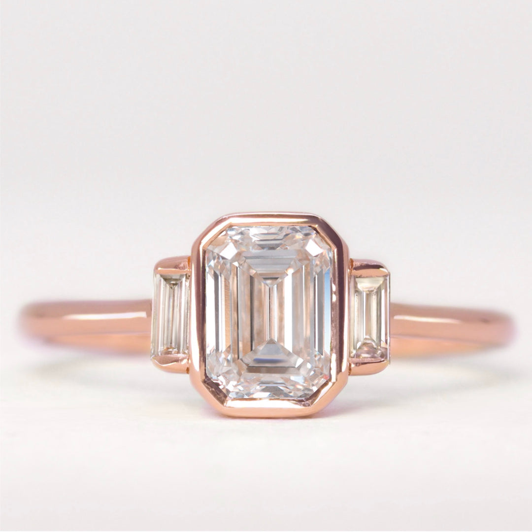Phoebe - Emerald Cut Diamond Bezel Set Trilogy Engagement Ring Setting