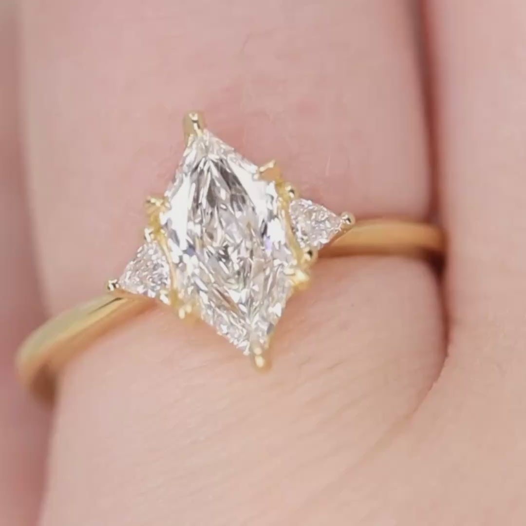 Delphine - Elongated Hexagon Cut Lab Grown Diamond Trilogy Engagement Ring - Ready-to-Wear Engagement Rings - Ready-to-Ship