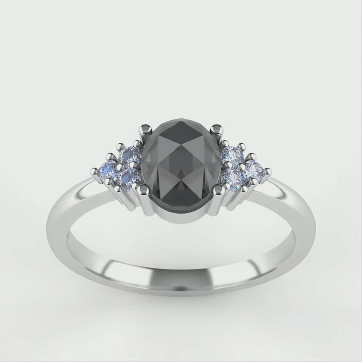 Henrietta - Oval Cut Salt and Pepper Diamond Cluster Engagement Ring