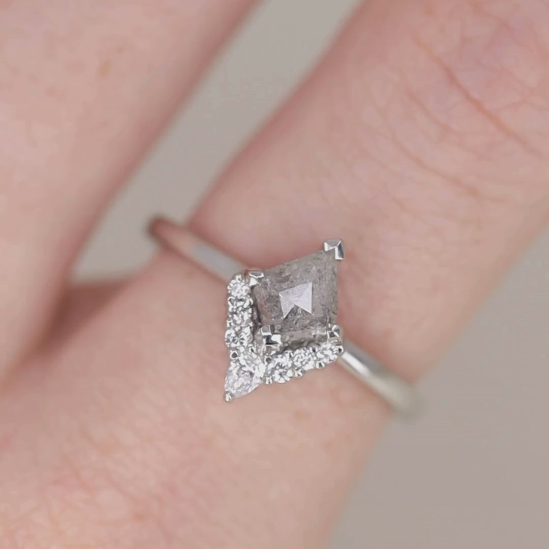 Celeste - Kite Cut Salt and Pepper Diamond Half Halo Engagement Ring - Ready-to-Wear