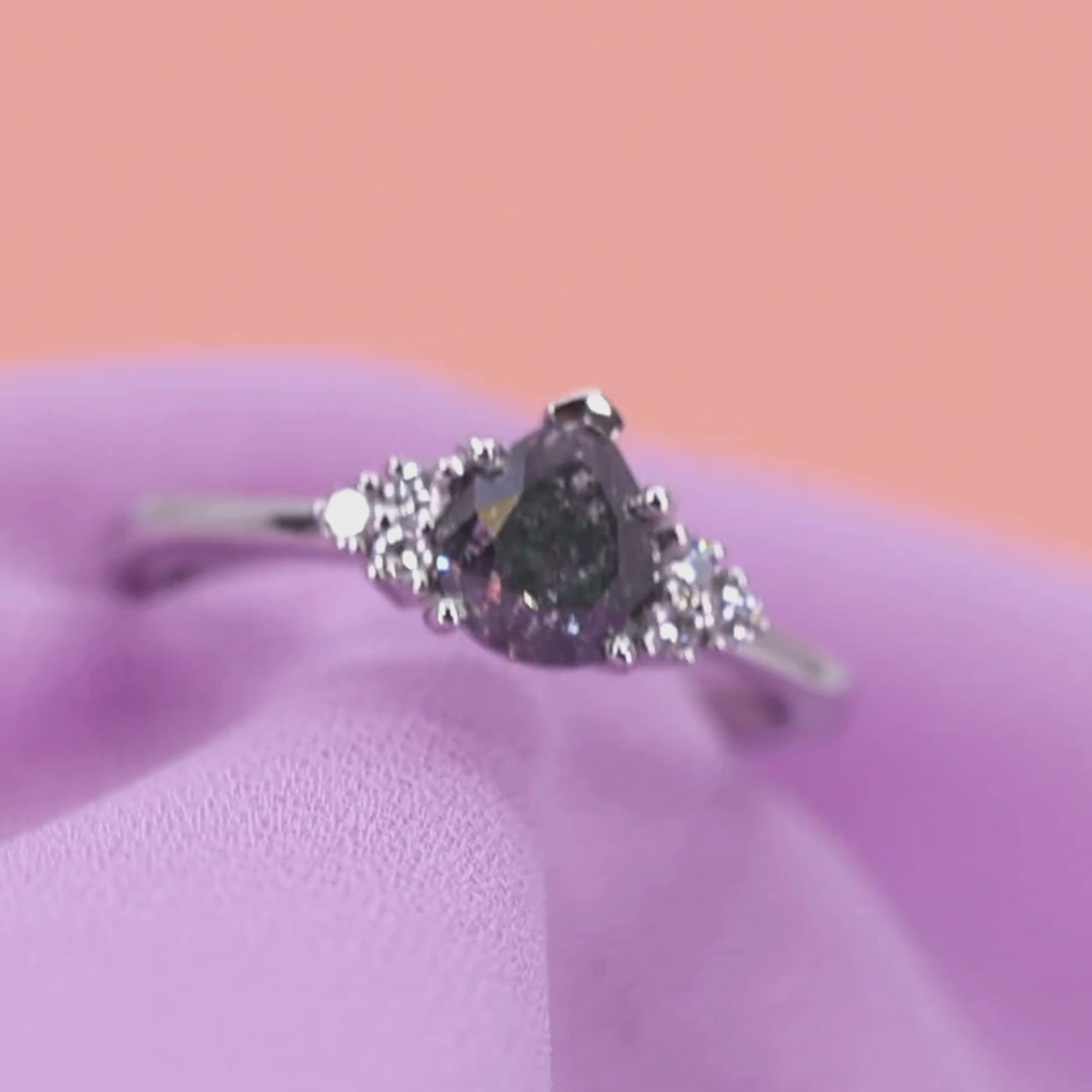 Henrietta - Pear Cut Teardrop Shape Salt and Pepper Diamond Engagement Ring - Custom Made-To-Order Design