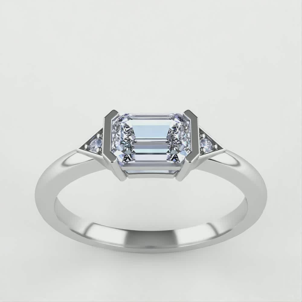 Hattie - Radiant Cut Lab Grown Diamond East-West Art Deco Trilogy Engagement Ring