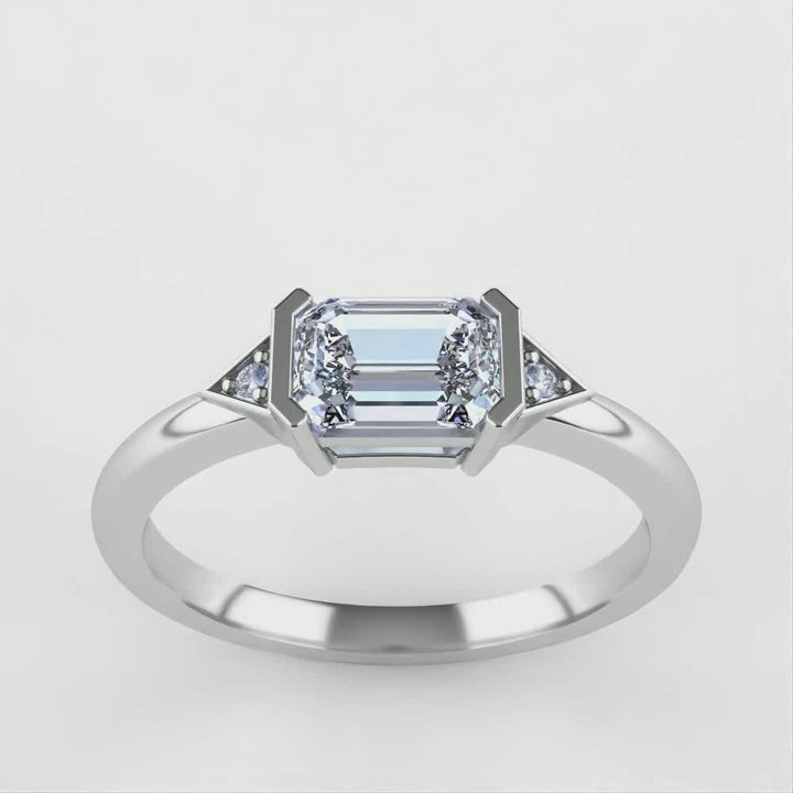 Hattie - Radiant Cut Solar Lab Grown Diamond Art Deco Trilogy Engagement Ring - Ready-to-Wear