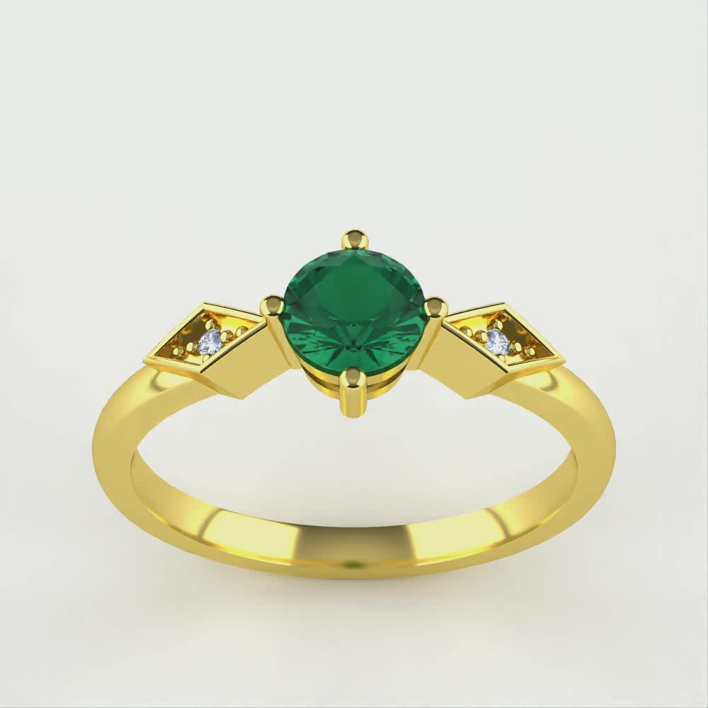 Hollie - Round Cut Emerald Art Deco Trilogy Engagement Ring