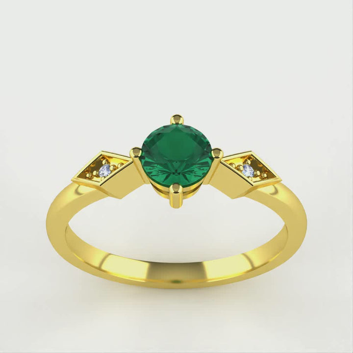 Hollie - Round Cut Emerald Art Deco Trilogy Engagement Ring