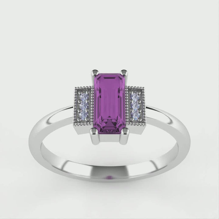 Marina - Emerald Cut Lab Grown Alexandrite Art Deco Engagement Ring - Ready-to-Wear