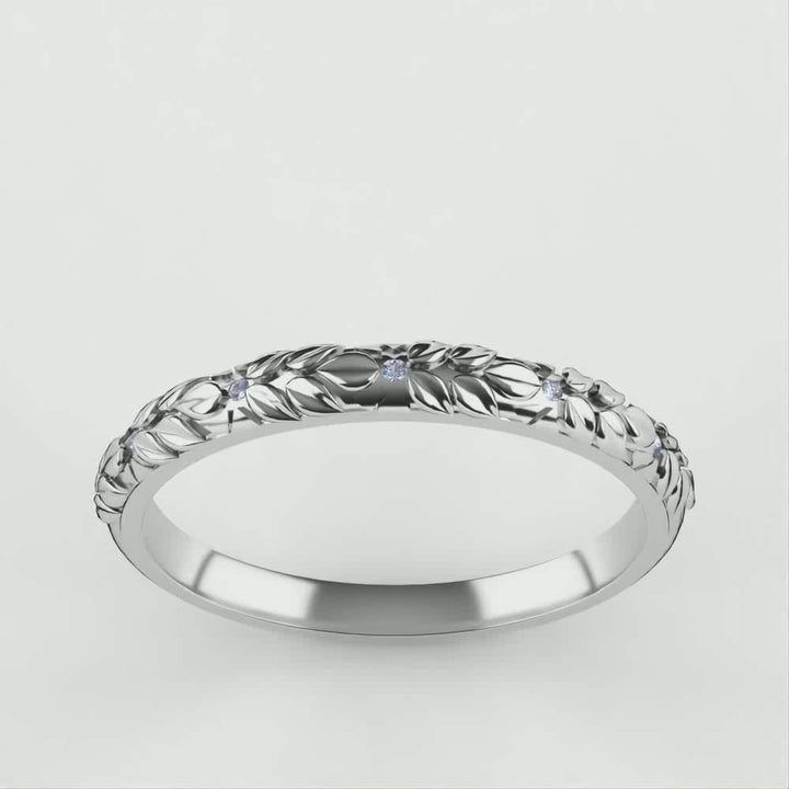 Bethan - Vintage Style Patterned Solar Lab Grown Diamond Set Half Eternity Wedding Ring - Ready-to-Wear