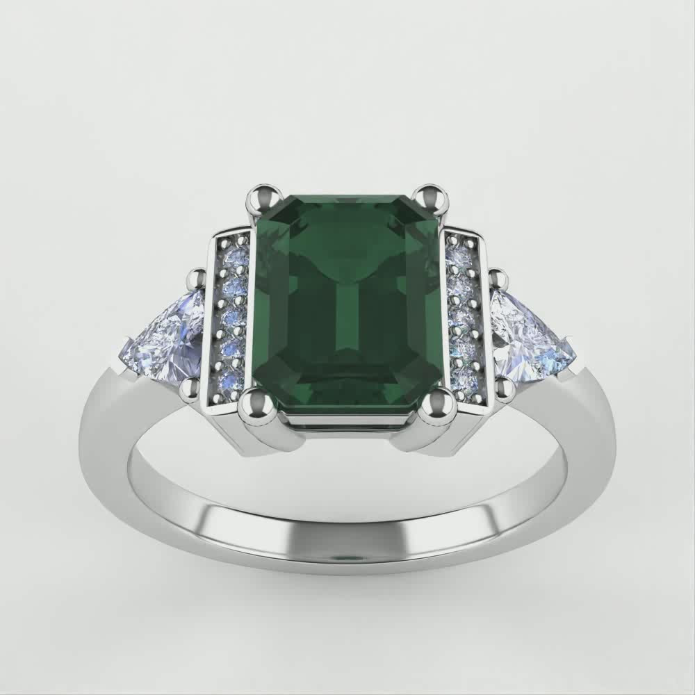 Ophelia -  Optix Emerald Cut Green Tourmaline Art Deco Engagement Ring - Ready-to-Wear