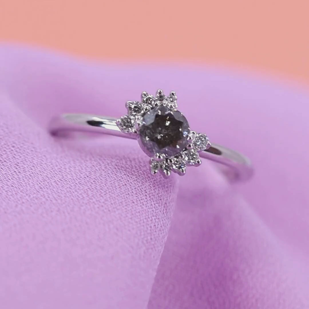 Lottie - Petite Salt and Pepper Diamond Ring with Asymmetric Diamond Double Crown in 14ct White Gold - Ready-to-Wear