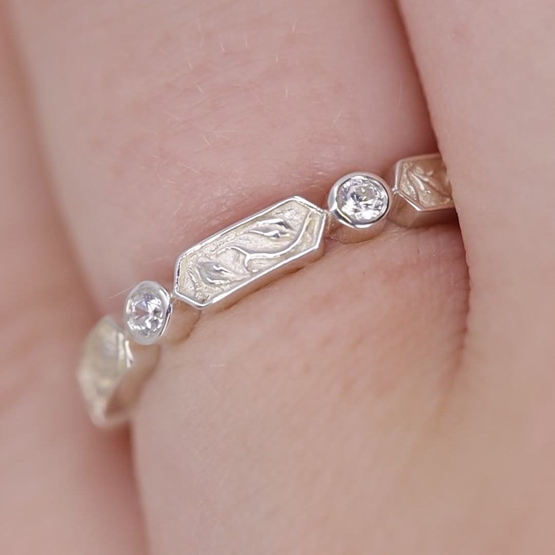 Fern - Floral Motif Diamond Set Vine/Leaf Patterned Wedding Ring - Made-to-Order