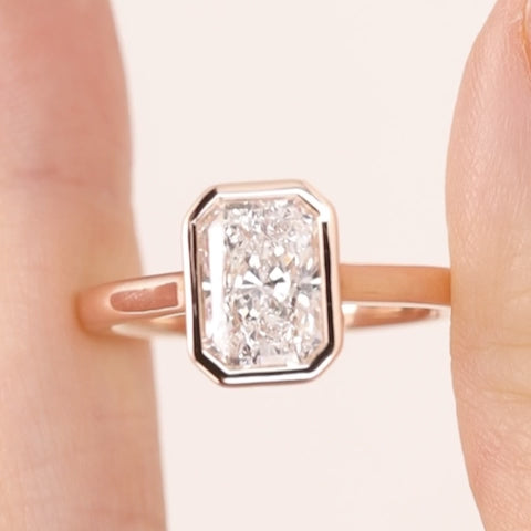 Sabrina - Radiant Cut Lab Grown Diamond Bezel Set Solitaire Engagement Ring - Ready-to-Ship