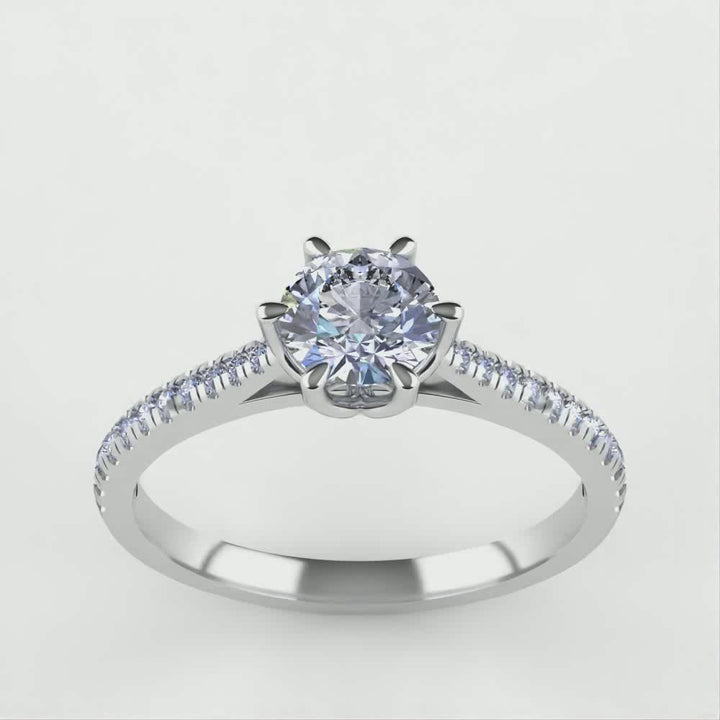 Raine - Round Brilliant Cut Diamond Lotus Flower Solitaire Engagement Ring