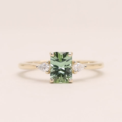 Elspeth - Emerald Optix Cut Green Tourmaline Trilogy Engagement Ring - Ready-to-Wear Engagement Rings - Ready-to-Ship