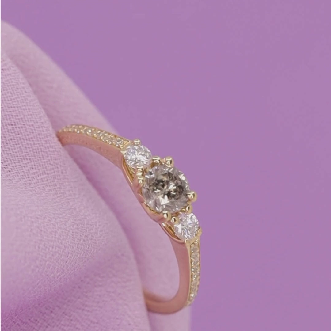 Callie - Salt and Pepper Diamond Trilogy Engagement Ring in Yellow Gold - Ready-to-Wear
