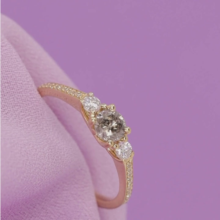 Callie - Salt and Pepper Diamond Trilogy Engagement Ring in Yellow Gold - Ready-to-Wear