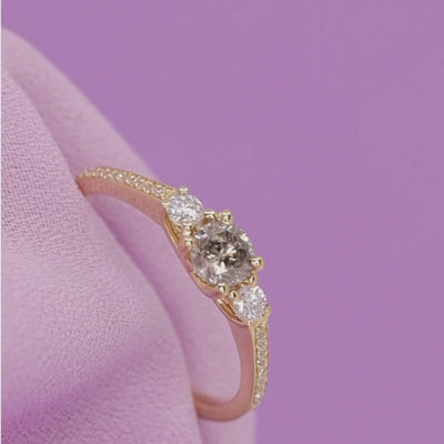 Callie - Salt and Pepper Diamond Trilogy Engagement Ring in Yellow Gold - Ready-to-Ship