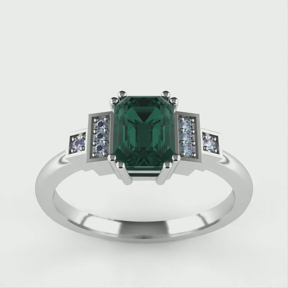 Grace - Emerald or Radiant Cut Coloured Lab Grown Diamond Cluster Art Deco Engagement Ring