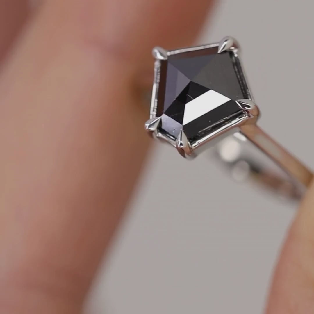 Raven - Geometric Gothic Black or Salt & Pepper Diamond Solitaire Custom Engagement Ring Engagement Rings - Price On Application