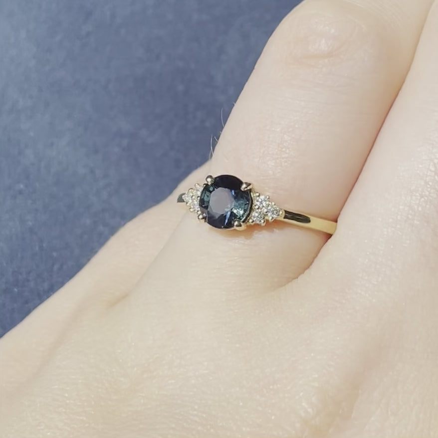 Henrietta - Round Teal Sapphire Engagement Ring with Lab Grown Side Stones - Made-To-Order