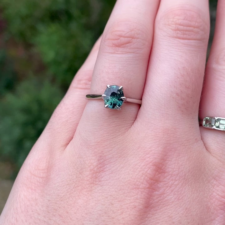 Raine - Oval Cut Teal Sapphire Floral Basket Solitaire Made-to-Order Engagement Ring