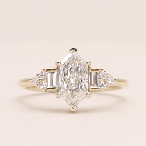 Arden - Dutch Marquise Hexagon Lab Grown Diamond Art Deco Engagement Ring - Ready-to-Wear Engagement Rings - Ready-to-Ship