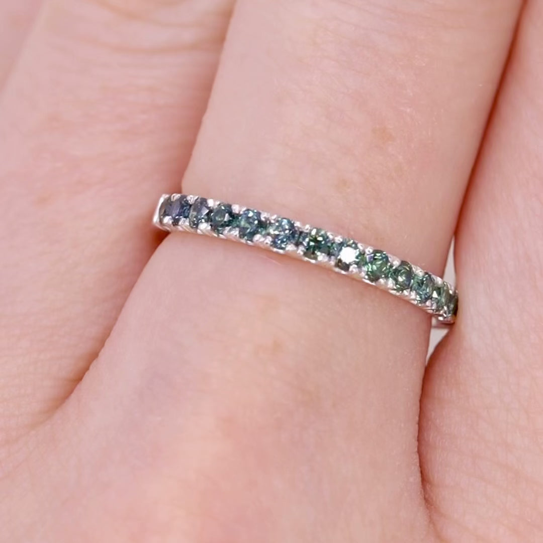 Wednesday - Round Brilliant Cut Teal Sapphire Half Eternity Wedding Ring - Made-to-Order Wedding Rings - Made-to-Order