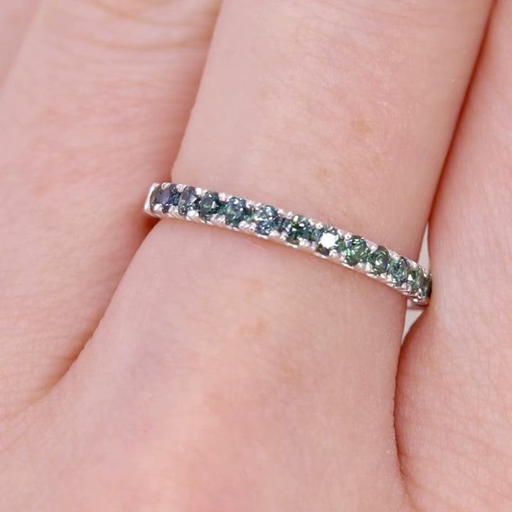 Wednesday - Round Brilliant Cut Teal Sapphire Half Eternity Wedding Ring - Made-to-Order Wedding Rings - Made-to-Order