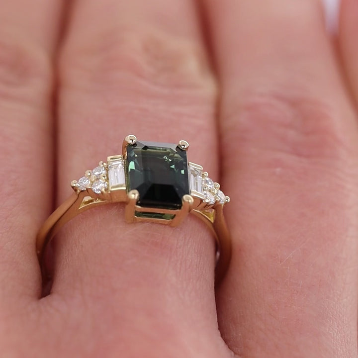 Green Tourmaline and Diamond Art Deco Engagement Ring