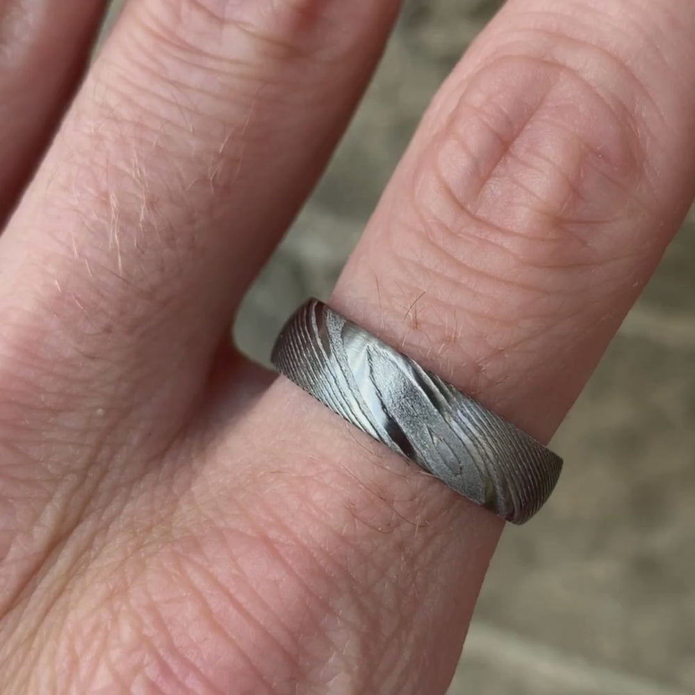 Damascus Stainless Steel Ring Woodgrain Effect - The Wyming Brook | Flinn & Steel Flinn & Steel Wedding Rings