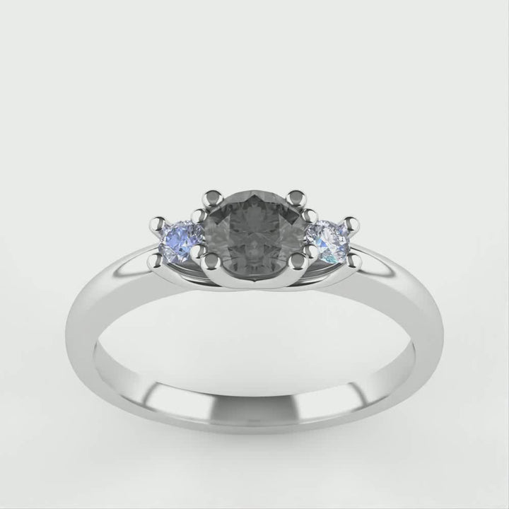 Millie - Round Brilliant Cut Salt & Pepper and Diamond Trilogy Engagement Ring