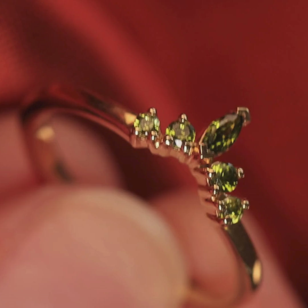 Winnie - Marquise Petite Tiara Style Green Sapphire Ring - Made-To-Order Wedding Rings - Made-to-Order