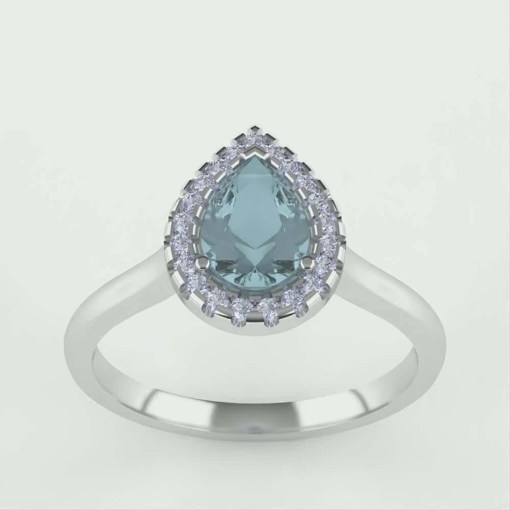 Winter - Pear Shaped Aquamarine and Diamond Halo Engagement Ring