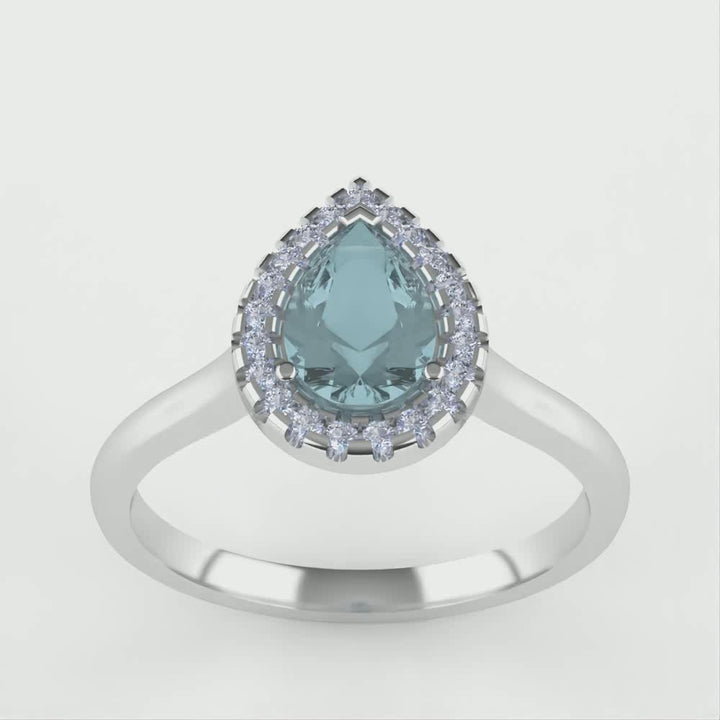 Winter - Pear Shaped Aquamarine and Diamond Halo Engagement Ring