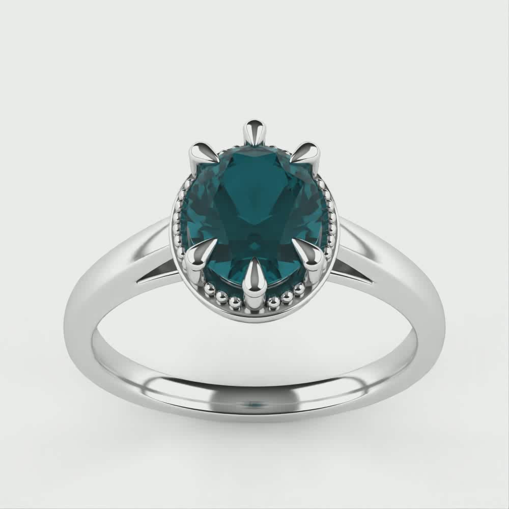 Georgia - Oval Cut Teal Sapphire Solitaire Engagement Ring - Ready-to-Wear