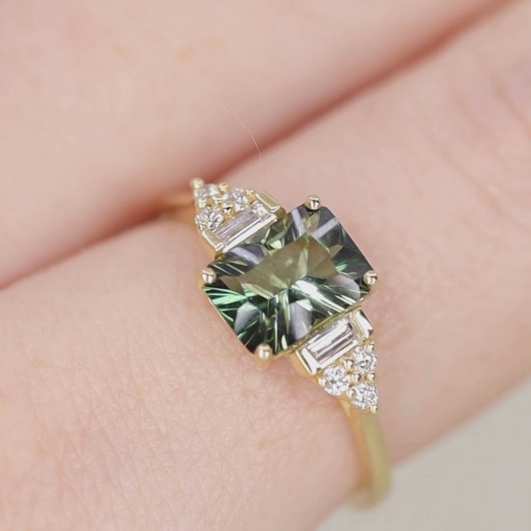 Arden - Optix Octagon Cut Green Tourmaline Art Deco Engagement Ring - Ready-to-Wear