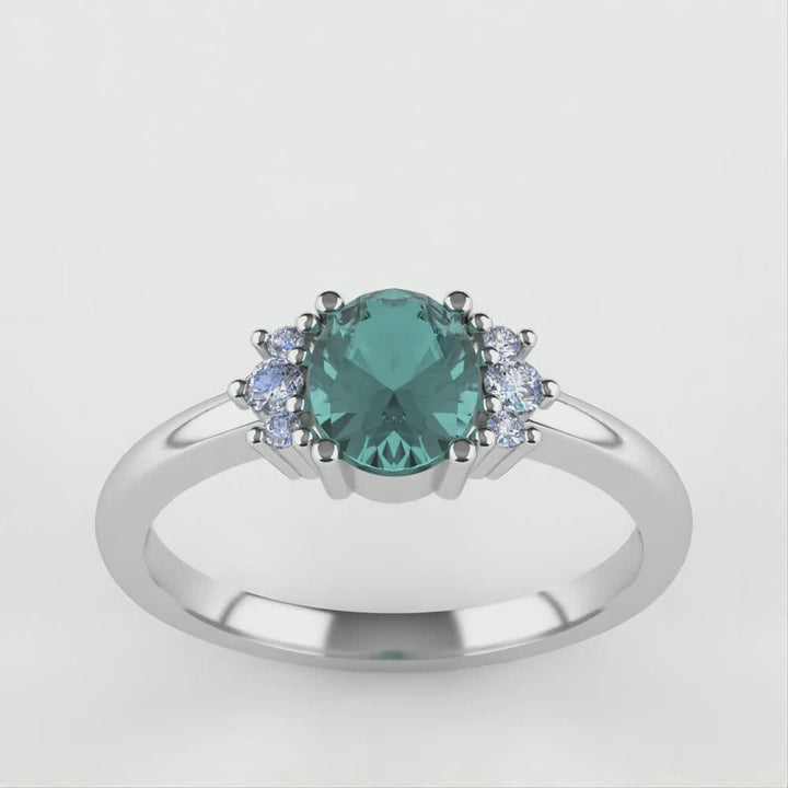 Persie - Oval Teal Sapphire and Diamond Cluster Engagement Ring