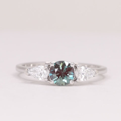 Daphne - Round Lab Grown Alexandrite and Diamond Trilogy Made-to-Order Engagement Ring Engagement Rings - Made-to-Order