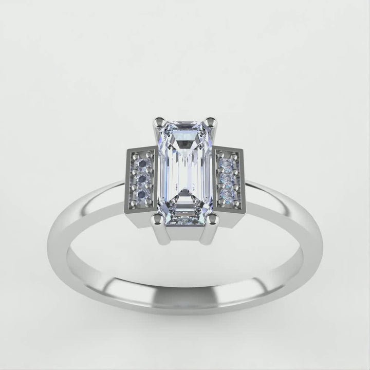 Marina - Lab Grown Baguette Diamond Art Deco Engagement Ring