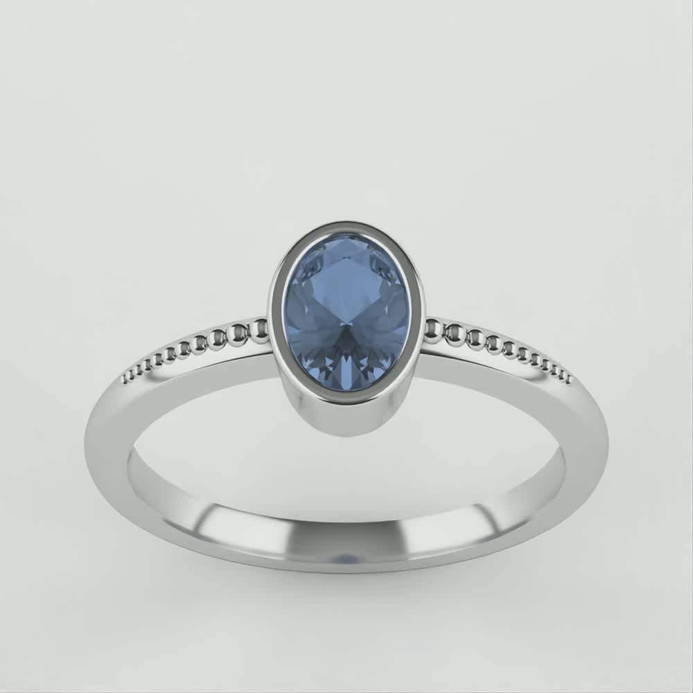 Nina - Oval Blue Sapphire Art Deco Bezel Set Solitaire Engagement Ring - Ready-to-Wear