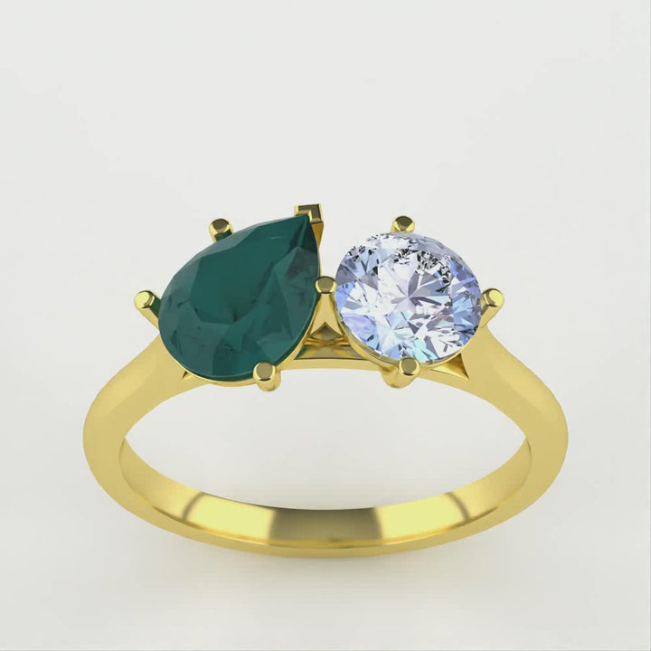 Juno - Pear Teal Sapphire and Round Lab Grown Diamond Toi et Moi Engagement Ring - Ready-to-Wear