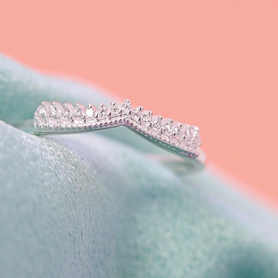 Jasmine - Graduating Diamond Set Beaded Wishbone Wedding Ring - Made-to-Order